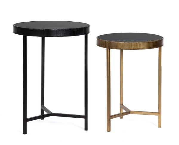 Set 2 Măsuțe de cafea Yamir rotunde, din oțel și sticlă securizată, diametre 35 cm și 40 cm