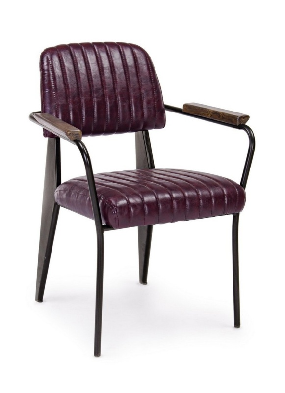 Set 2 scaune Nelly, cu brațe, piele ecologică, bordo, 60x63x81 cm