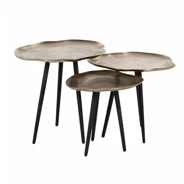 Set 3 masute de cafea rotunde din aluminiu Volenta 43x51x39 cm negru/maro