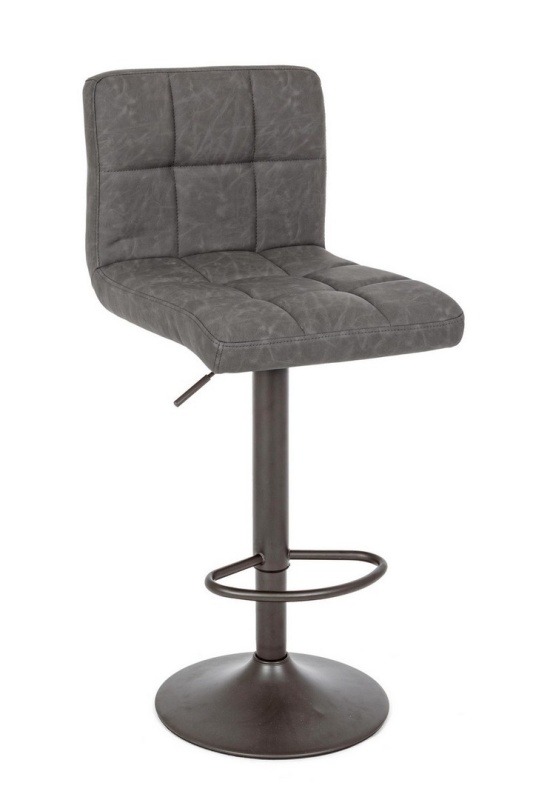Set de 2 scaune de bar Greyson, reglabile pe înălțime, cu șezut din piele ecologică gri închis și bază metalică gri mat, 42x51x63.5-84.5 cm