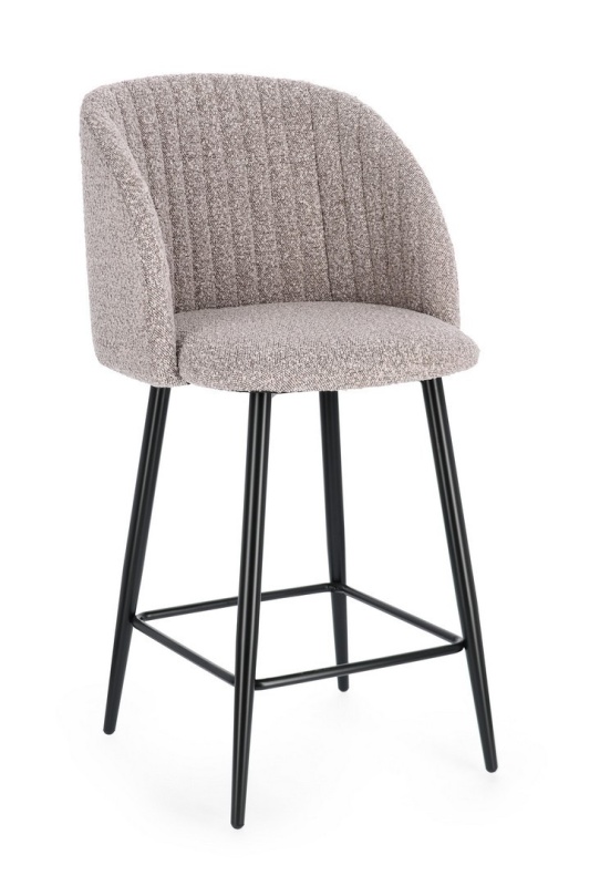 Set de 2 scaune de bar Queen, cu tapițerie din material boucle, negru/bej