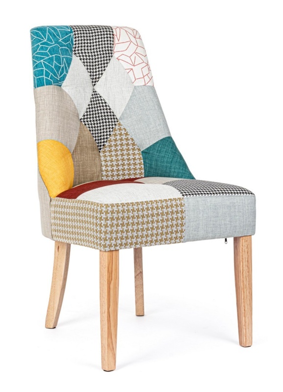 Set de 2 scaune Galatea, cu aspect patchwork, din material textil, 51x62x93 cm