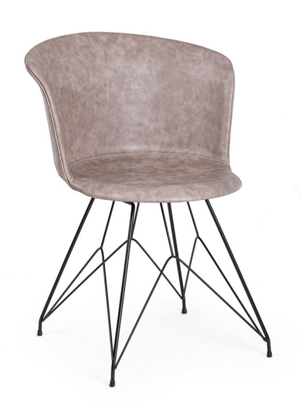 Set de 2 scaune Loft, din metal negru și piele ecologică bej, 56x54x76 cm