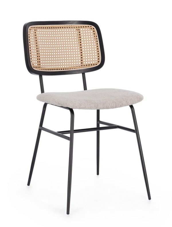 Set de 2 scaune tapitate cu ratan și cadru metalic, natural