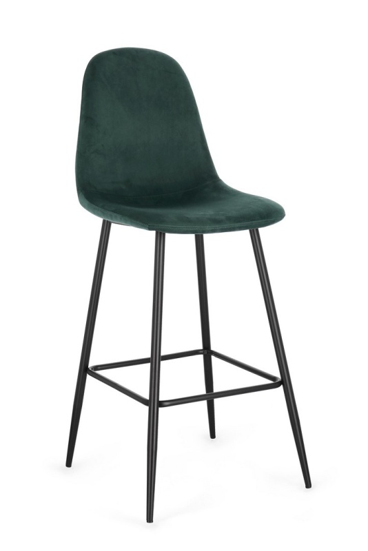 Set de 4 scaune de bar Irelia, cu picioare din oțel negru și tapițerie catifea verde închis, 75 cm