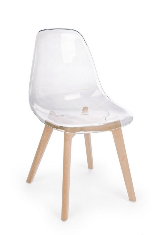 Set de 4 Scaune moderne din plastic și lemn de fag, transparent, 52 x 47 x 82 cm