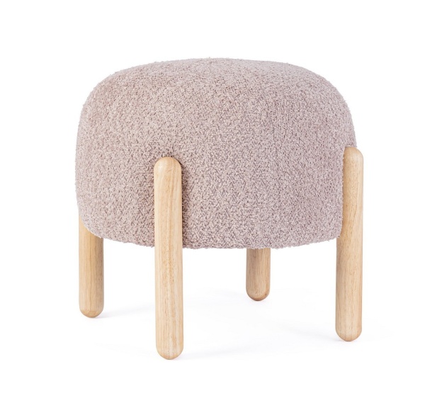 Taburet Dayla, rotund, diametru 45 cm, din poliester cu efect bouclé, roz antic