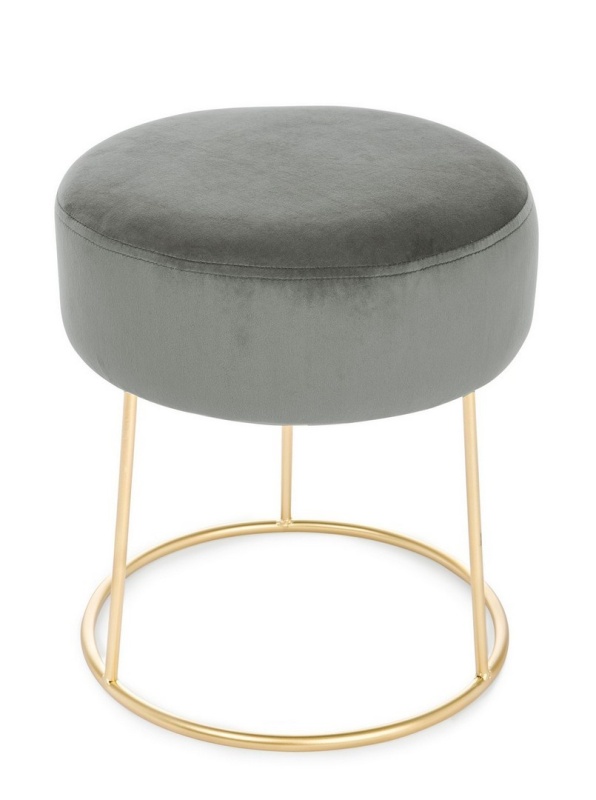Taburet rotund Clarissa, gri, cu șezut efect catifea și picioare din metal, 35x40 cm