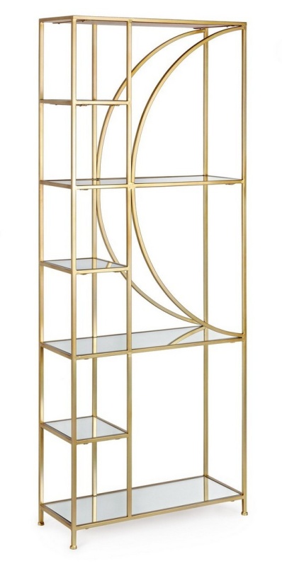 Biblioteca Elenor cu rafturi de sticla aurie 176 cm