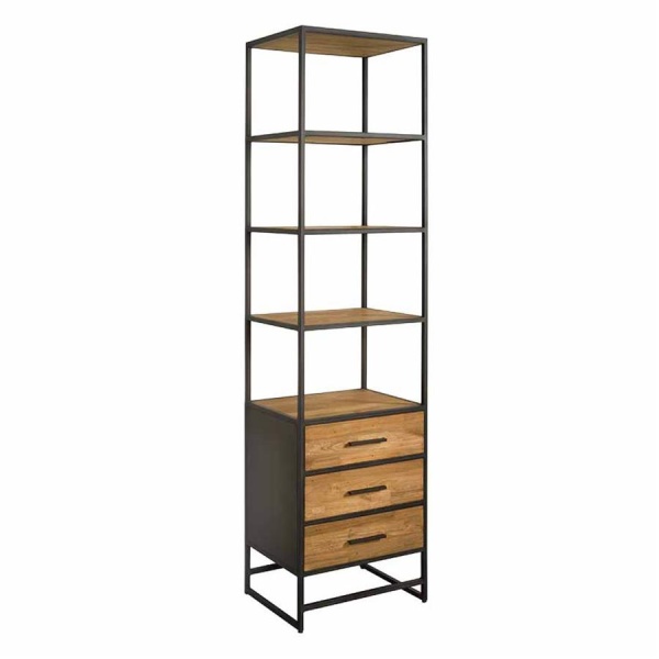 Bibliotecă Felino din lemn de tec si cadru metalic 60 cm