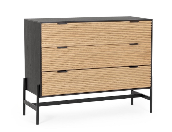 Comoda Allycia cu 3 uși, din lemn de frasin, negru și natural, 104x40x81,5 cm