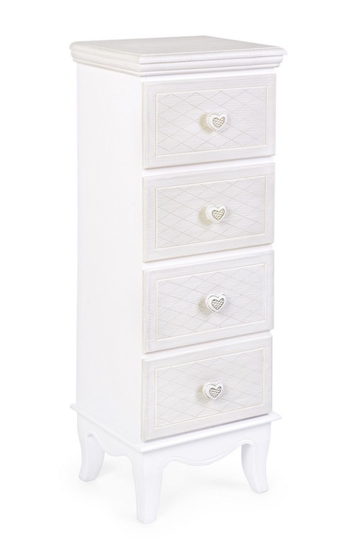 Comodă clasică Charlene, cu 4 sertare, din MDF, finisaj vopsit, 31x26x90 cm
