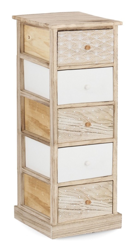 Comodă Finnley cu 5 sertare, din lemn de Paulownia, 40x29x90 cm