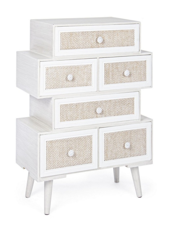 Comodă Montiel cu 6 sertare, din MDF și material textil, 60x30x83 cm
