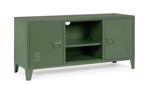 Comodă TV Cambridge, cu 2 uși, din oțel vopsit epoxidic, verde, 120,5x40x58,5 cm