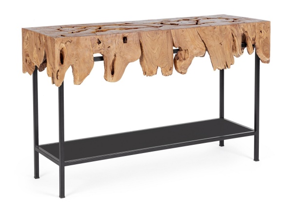 Consolă Grenada, din rădăcină de tec și oțel, 120x40x77 cm