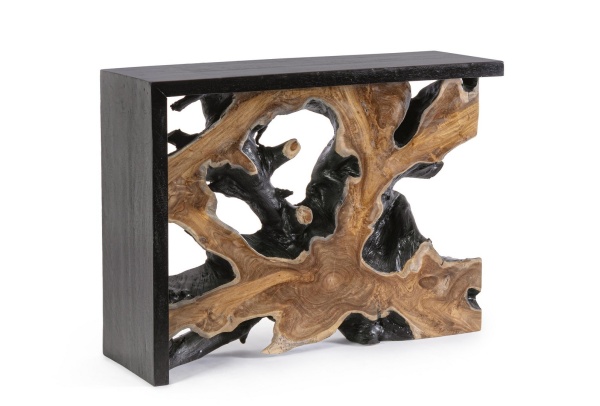 Consolă Sherwood din rădăcină de tec și lemn suar, finisaj natural, 100x35x76 cm