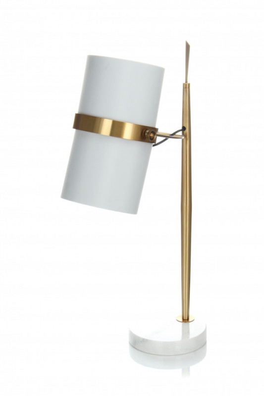 Lampa decorativa din tesatura/metal/marmura Novum alba/aurie, un bec