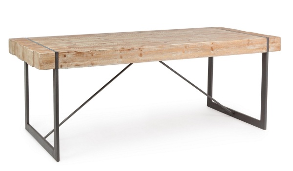 Masa dining Garrett, 8 locuri, fixă, cadru din oțel și blat din lemn de brad, 200x90x77 cm