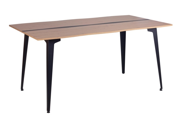 Masă Melys, blat din MDF și oțel, picioare metalice, natural și negru, 160x90x75 cm