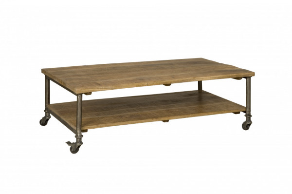 Masuta de cafea dreptunghiulara din lemn cu roti si spatiu de depozitare 125x70x40 cm maro