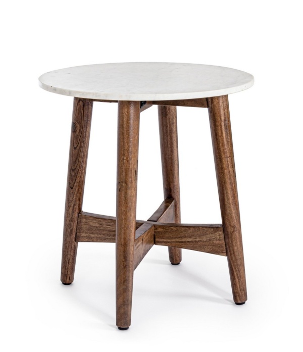 Măsuță de cafea rotundă Albany, cu blat din marmură și cadru din lemn de acacia, Ø52x55 cm
