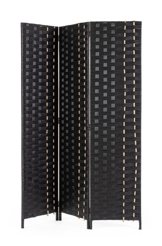 Paravan decorativ 3D Jalila, din hârtie, paie și lemn de plop, negru, 135x180 cm