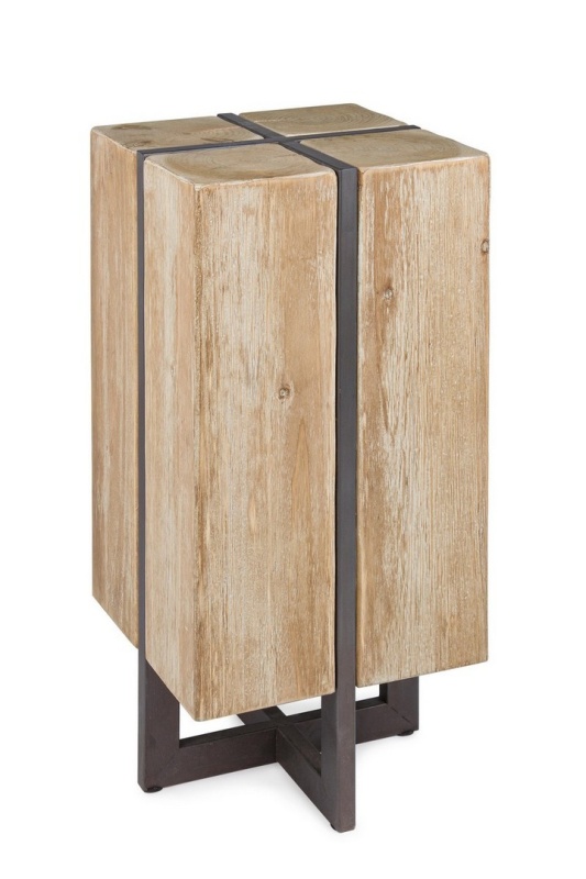 Scaun de bar H70 cm, cadru metalic și șezut din lemn de brad, 32x32x70 cm
