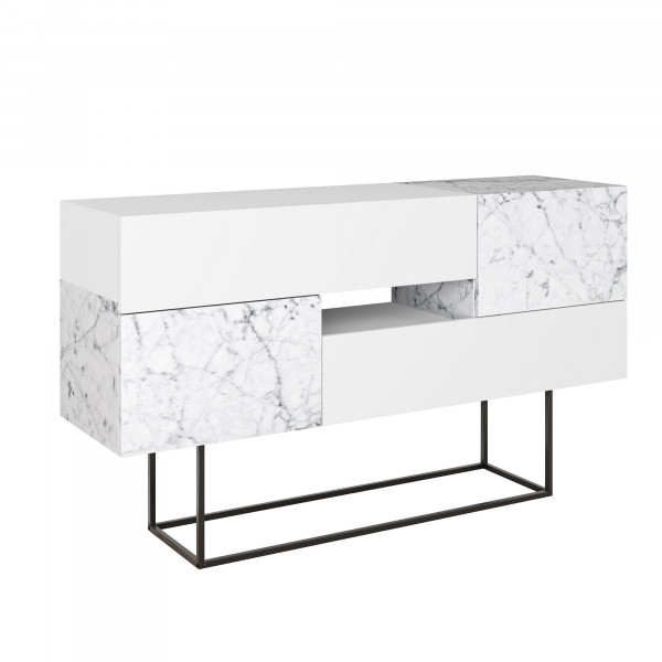 Servanta din pal melaminat Eros marmura si alb 145x82x30 cm