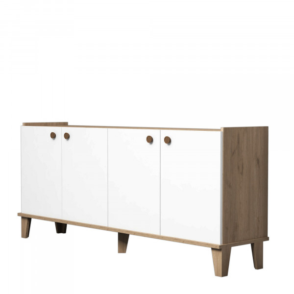 Servanta din pal melaminat Sumer alba si stejar 180x77,8x41 cm