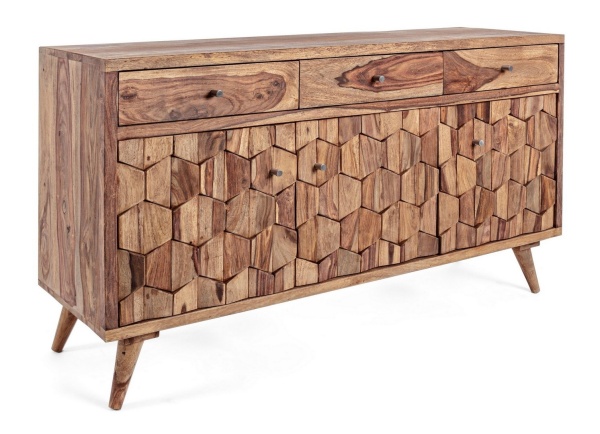 Servanta Kant, cu 3 uși și 3 sertare, din lemn de sheesham, finisaj natural, 132x40x77 cm
