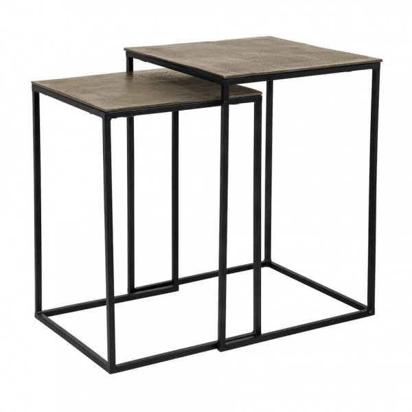 Set 2 masute de cafea patrate din metal Finn 56x40x40 cm auriu/maro