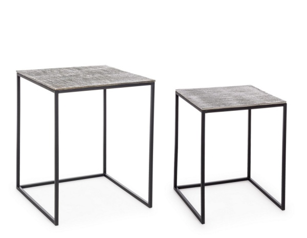 Set 2 Măsuțe de cafea pătrate Tahir, din oțel și aluminiu, cu finisaj antichizat
