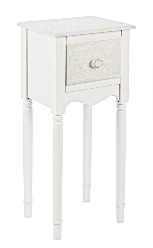Set 2 măsuțe laterale Clorine, cu motive florale încrustate, din MDF, finisaj mat, 33x26.5x72.5 cm