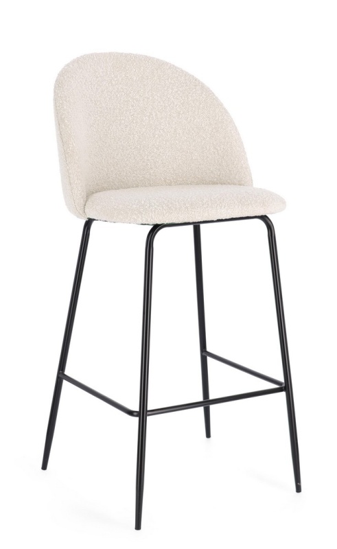 Set 2 scaune de bar Carry, oțel cromat negru și bouclé ivoire, 51x55 cm