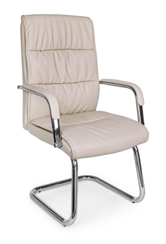 Set 2 scaune de birou Sydney, cu brațe, din piele ecologică și oțel cromat, taupe, 58x60,5x101,5 cm
