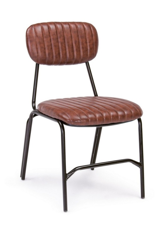 Set 2 scaune vintage cu ținte metalice, tapițate cu piele ecologică, maro, 44 x 55 x 78 cm