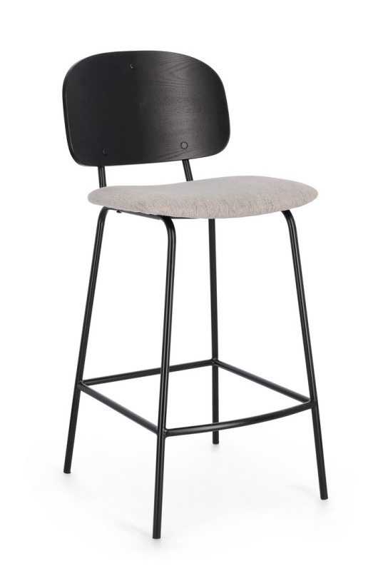 Set de 2 scaune de bar vintage din oțel și textil, negru/gri