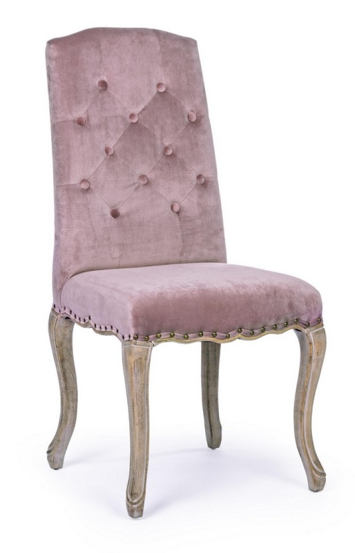 Set de 2 scaune Diva, căptușite, cadru din lemn și tapițerie din catifea, roz prăfuit, 51x53x99 cm