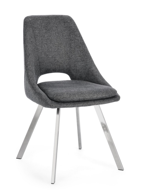 Set de 2 scaune Kashar, tapițate, gri închis, cu picioare din oțel inoxidabil, 45x49.5x85 cm