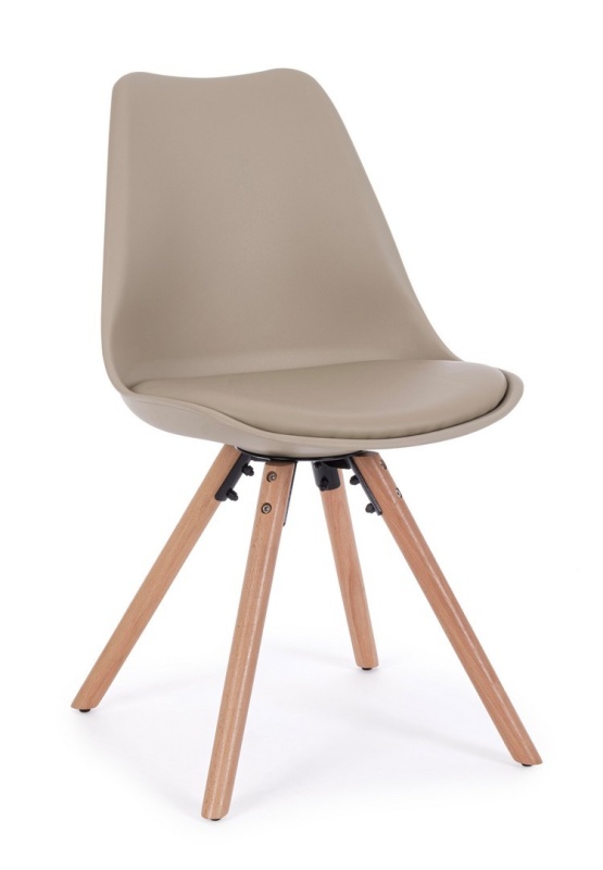 Set de 2 scaune New Trend, din plastic și lemn de fag, taupe, 54x49x83.5 cm