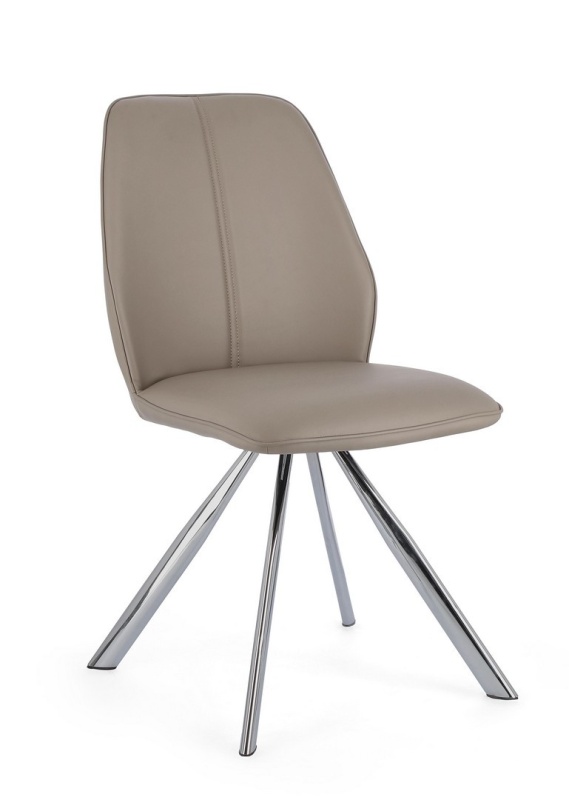 Set de 4 scaune din piele ecologică și picioare din oțel cromat, taupe, 44x62x88 cm