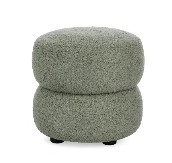Taburet Gabbty, poliester cu efect bouclé, verde salvie, diametru 41 cm, înălțime 39 cm