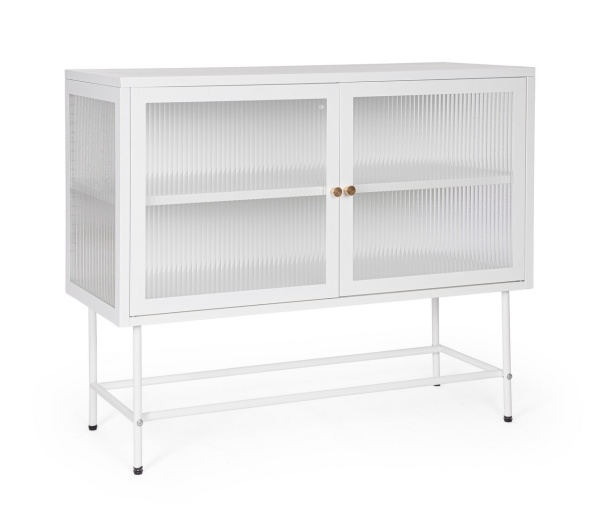 Vitrina Carey, 2 uși, din oțel, alb, 110x43x90 cm