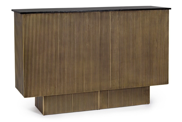 Cabinet bar, 160 cm, din MDF cu blat din lemn de mango și placaj din alamă antichizată, 160x40x100 cm