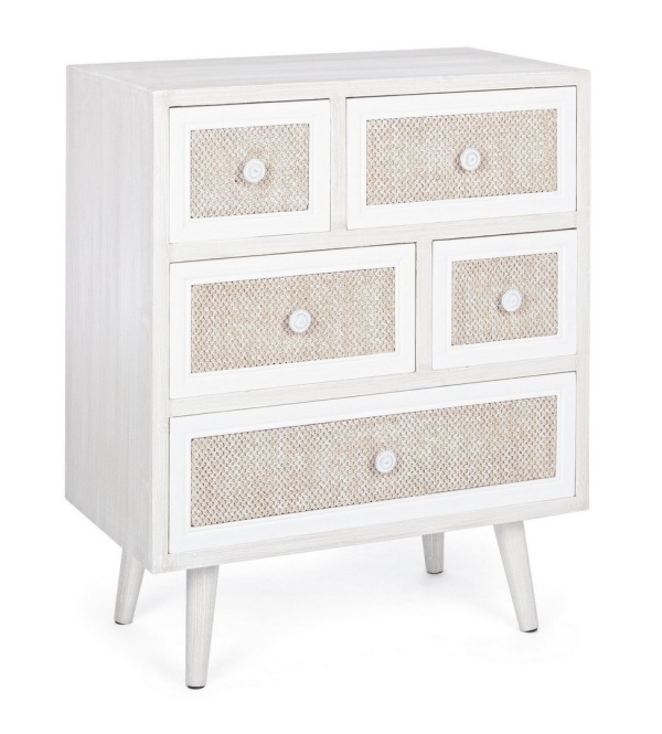 Comodă Montiel cu 5 sertare, din MDF și material textil, 60x33x72.5 cm