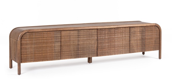 Comodă TV Sanat, cu 4 uși, din lemn de mango, front încrustat manual, 200x40x50 cm