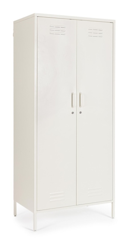 Dulap Cambridge, cu 2 uși, din oțel, vopsit electrostatic, alb crem, 80x50x185 cm