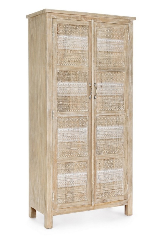 Dulap living Mayra, cu 2 uși, cu decorațiuni sculptate manual, din lemn de mango, 88x40x178 cm