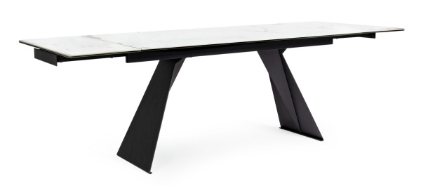 Masă dining extensibilă pentru 8 persoane, cu blat ceramic și picioare din oțel, 160-240x90x76 cm